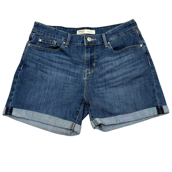 Signature Levi Strauss Mid Rise Denim Shorts Size 6 W28 Cotton Blend Blue - Picture 6 of 6